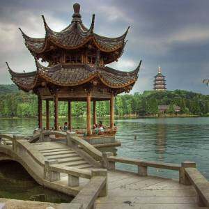 A pagoda on the edge of West Lake in Hangzhou, China