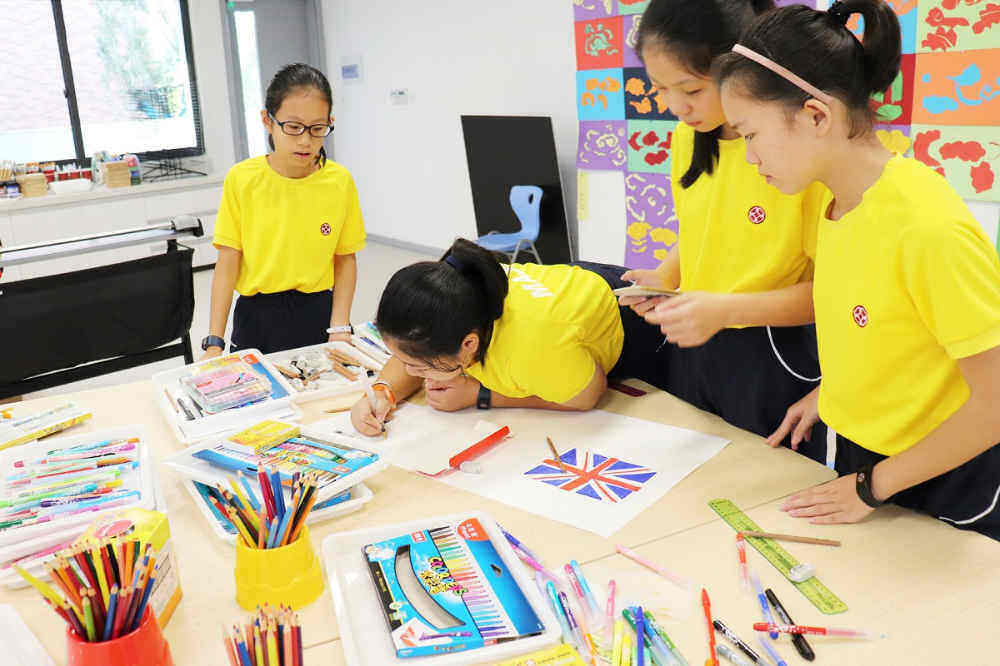 students coloring in a private school in China